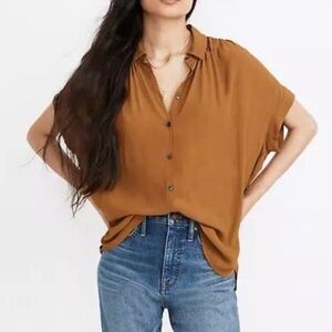 Madewell Central Drapey Shirt in Dark Tobacco WOMEN SIZE L